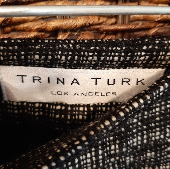 Trina Turk Small Wool Blend Tweed Knee Length Mini Pencil Skirt Black White - Picture 5 of 6